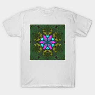 Psychedelic Hippie Flower Pink Blue and Green T-Shirt